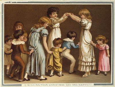 Enfants jouant aux Oranges et Citrons, carte de Noël et du Nouvel An victorienne - Unbekannter Künstler