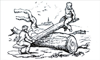 Enfants jouant sur une balançoire ancienne - Unbekannt