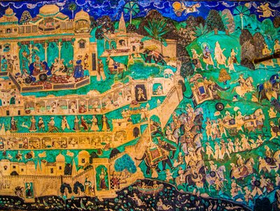 Cour de Chittra Shala avec des peintures fines virtuoses, Fort de Taragarh, Bundi, Bundi, Rajasthan, Inde, Asie - Unbekannter Künstler