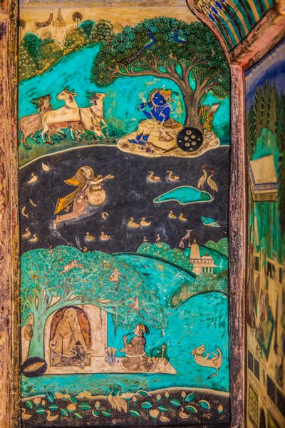 Cour de Chittra Shala avec des peintures virtuoses, Fort de Taragarh, Bundi, Rajasthan, Inde, Asie (photo) - Unbekannter Künstler