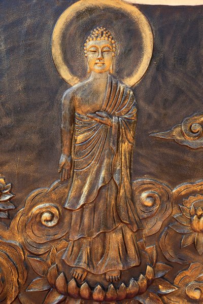 Pagode bouddhiste Chua Thien Lam Go. Bouddha Shakyamuni. Varada mudra : geste de charité. Thay Ninh, Vietnam - Unbekannt