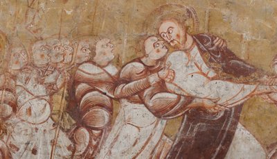 Église Saint-Martin. Intérieur. Peintures murales (fresque). Mur nord du chœur. Détail. Arrestation du Christ. XIIe siècle. - Unbekannt