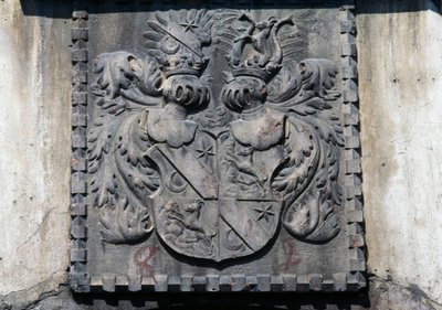 Blason sur porte en bois d