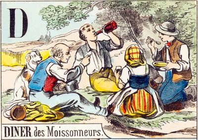 D Dîner des moissonneurs - « Alphabet de la ferme » fin du XIXe siècle (gravure) - Unbekannt