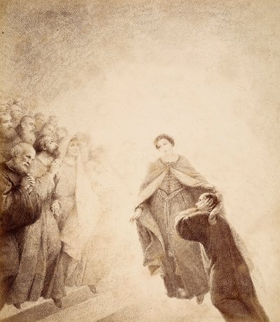 Dante se couvre les oreilles avec ses mains, accablé par les cris de colère lancés par les esprits disposés le long de l