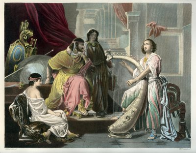 David joue de la harpe devant Saül - Bible - Unbekannter Künstler