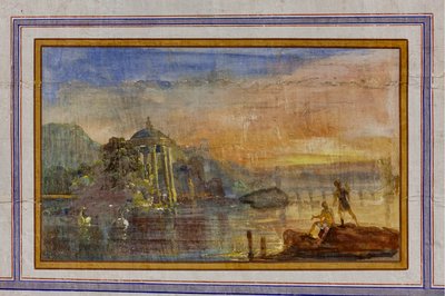 Détail de la décoration représentant un paysage, La Salle Rouge, Appartement Royal, Palais des Normands, Palerme, Sicile, Italie - Unbekannter Künstler