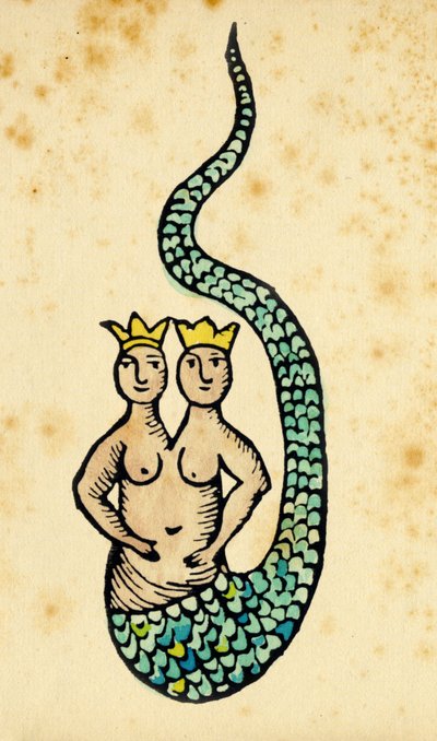 Sirène double couronnée. Gravure d