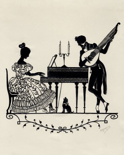 Duo avec luth-guitare et pianoforte, Vienne, vers 1900 (impression) - Unbekannter Künstler