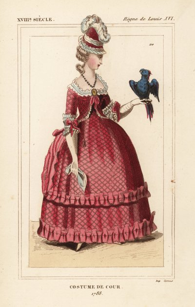Femme anglaise en costume de cour avec perroquet - Unbekannter Künstler