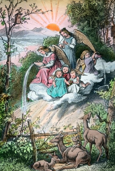 Gravure représentant des anges versant la rosée du matin, Allemagne années 1920 - Unbekannter Künstler