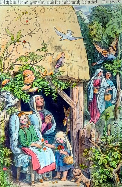 Gravure représentant la visite des malades, Allemagne années 1920 - Unbekannter Künstler