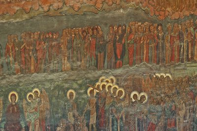 Europe, Roumanie, Bucarest, Cathédrale orthodoxe patriarcale (1656), fresque murale à côté de l