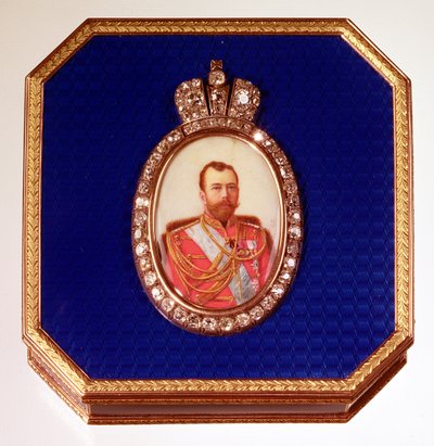 Boîte en émail bleu Fabergé, avec portrait du Tsar Nicolas II - Unbekannt
