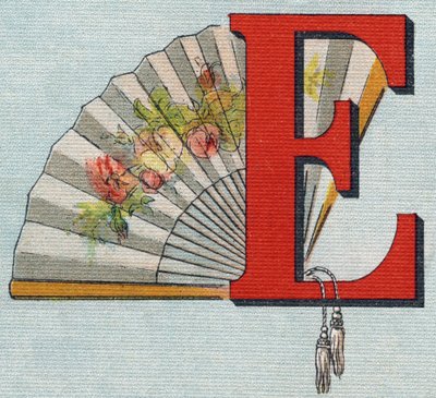 Éventail. Gravure dans « Alphabet de ma petite fille ». Bernardin-Bechet et Fils, libraires-éditeurs, Paris, vers 1895. Album incassable sur toile. Bibliothèque des Bébés. 12 pages. Album contenant une méthode de lecture et un abécédaire illustré - Unbekannt