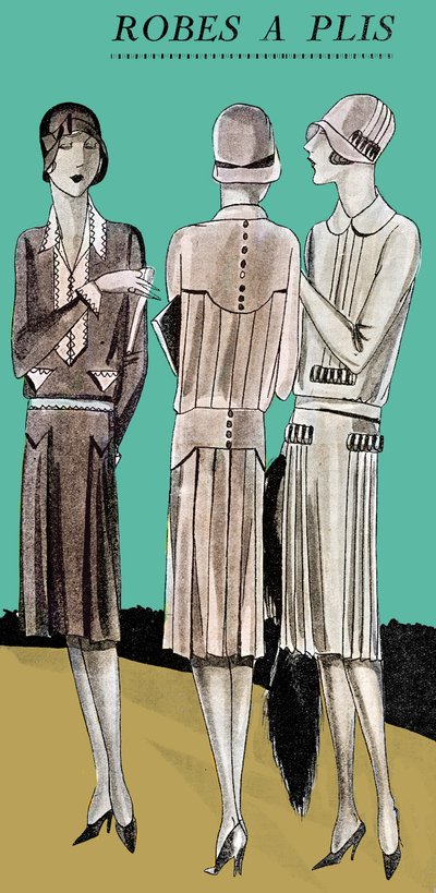 Mode : robes de jour plissées au printemps 1928 - Unbekannter Künstler
