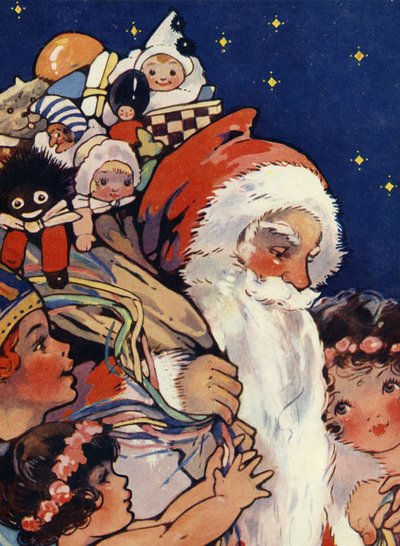 Père Noël avec un sac de jouets pour enfants - Unbekannter Künstler