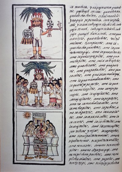 Festival de Toxcatl et sa victime, Livre II du Codex florentin, Version bilingue en espagnol et nahuatl, Histoire générale des choses de la Nouvelle-Espagne (Historia general de las cosas de Nueva Espana), Civilisation aztèque - Benjamin Baud