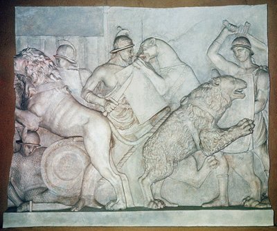 Combat entre bêtes et gladiateurs, Bas-relief, Villa Torlonia, Rome - Unbekannter Künstler