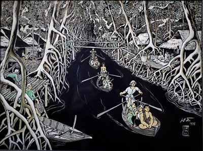 Musée des Beaux-Arts, Guerrillas de Ca Mau par Thai Ha, gravure sur laque, Ho Chi Minh Ville, Vietnam, 2018 - Josef Eberz