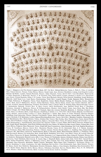 Premier Congrès sioniste à Bâle en 1897. Théodore Herzl apparaît au centre du montage des délégués et des dirigeants - Unbekannter Künstler