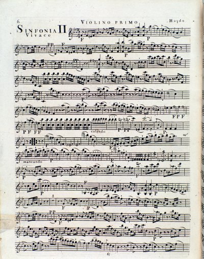 Première page de partition musicale pour violon dans la Symphonie n° 2 par J Haydn - Unbekannter Künstler