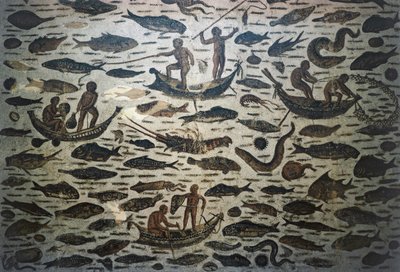 Scène de pêche, mosaïque, civilisation romaine, 3ème siècle après J.-C. - William M. Timlin
