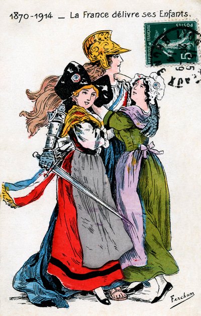 La France délivrant ses enfants (Alsace et Moselle, Lorraine), carte postale par Fercham - Unbekannt