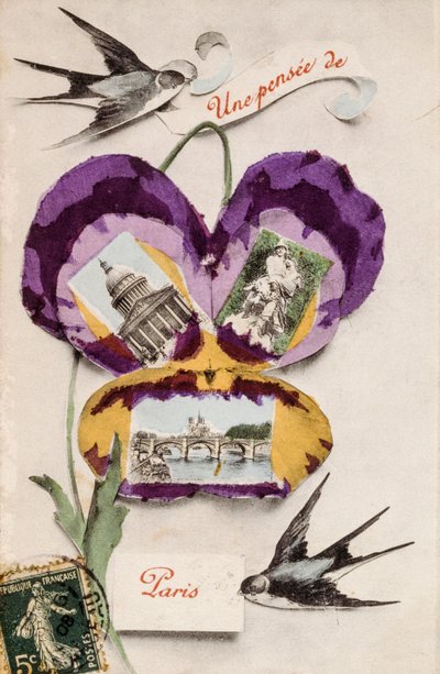 Carte de vœux française avec des éléments floraux - Unbekannter Künstler