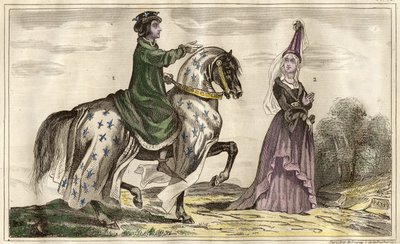 Le roi de France Charles IV (1322) et Jeanne de Flandre (1295-1374) comtesse de Montfort (1340), gravure par Rebel - Unbekannt