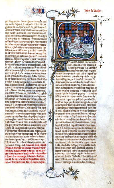 Le roi français Louis le Bègue (846-879) rencontrant le pape Jean VIII pour son couronnement en 877, enluminure des "Grandes Chroniques de France de Charles V", vers 1375-1380 - Unbekannter Künstler