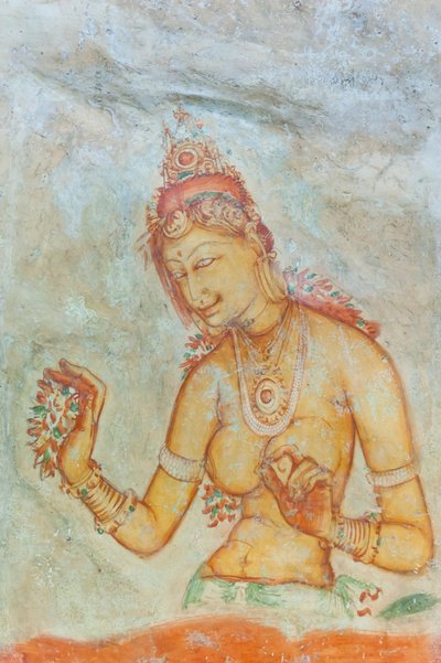 Fresque ; femme seins nus avec des fleurs ; Apsara ; Site du patrimoine mondial de l