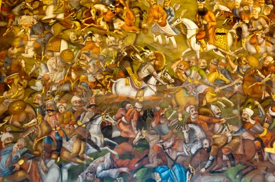 Fresque ; bataille de Chaldiran contre les Ottomans Sultan Selim I. ; 1514 ; Chehel Sotoun ; Palais des Quarante Colonnes ; Ispahan ; Iran ; Asie - Unbekannt