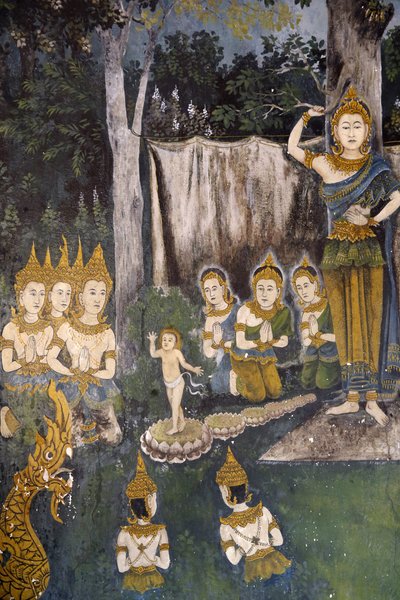 Fresque représentant une scène de la vie du Bouddha dans Wat Phra Doi Suthep, Chiang Mai. Thaïlande. Bouddha enfant - Unbekannt