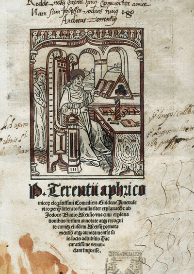 Frontispice des comédies du poète comique Térence (Publius Terentius Afer) (190-145 av. J.-C.). L