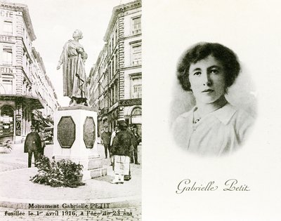 Gabrielle Petit et le monument érigé en son honneur à Bruxelles, cartes commémoratives, vers 1925 - Unbekannter Künstler