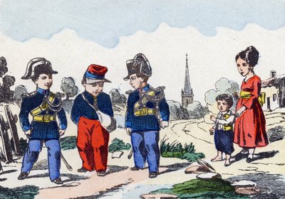 Gendarmes. Gravure dans "Alphabet militaire enfantin". Imagerie de Pont-à-Mousson, vers 1890. 20 pages - Unbekannt