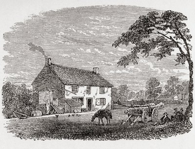 Lieu de naissance de George Stephenson. Cottage en pierre du XVIIIe siècle, maison de George Stephenson, Wylam, Northumberland, Angleterre, vu ici au XIXe siècle. De Great Engineers, publié vers 1890 - Unbekannter Künstler