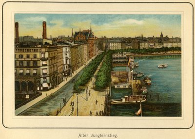 Allemagne, Hambourg, Alter Jungfernstieg, près du lac Alster, illustration de : "Ansichten-Album Hamburg", publié par C. Schneider, Berlin NW. vers 1890 (lithographie) - Unbekannter Künstler