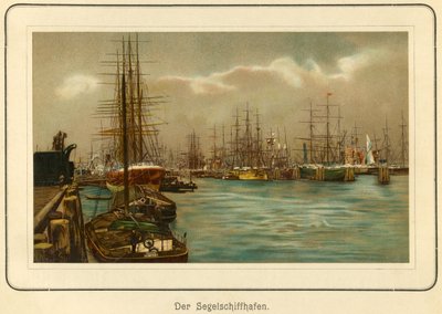 Allemagne, Hambourg, le port pour les voiliers, lithographie de : "Ansichten-Album Hamburg" (vues de Hambourg), publié par C. Schneider, Berlin NW., vers 1890 (lithographie) - Unbekannter Künstler
