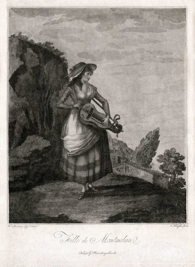 Fille de Montmélian, en Gironde, jouant de la vieille (gravure) - Unbekannter Künstler
