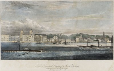 Vapeurs de la Greenwich Transport Company (Greenwich, Royal Tar, Gipsy, Water Lily et Fly) devant les bâtiments de la jetée de Greenwich (Angleterre) - Unbekannter Künstler