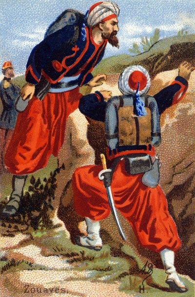 H : Zouaves. Gravure dans "Alphabet militaire". Initiales de l
