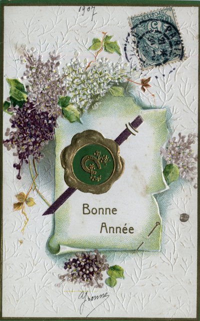 Carte de vœux Bonne Année - Carte postale 1907 - William M. Timlin