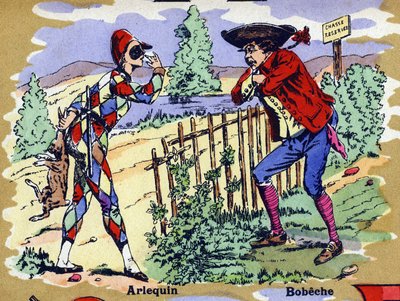 Arlequin et Bobeche. Alphabet illustré. Imageries réunies à Jarville-Nancy, début du XXe siècle. Dim: 40 x 29 cm. Lithographie sur fond bistre - William M. Timlin