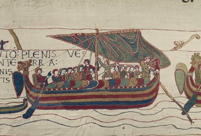 Les navires de Harold sont emportés vers le territoire du comte Guy de Ponthieu, Tapisserie de Bayeux (broderie en laine sur lin) - Unbekannt