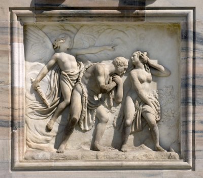 Haut-relief représentant Adam et Ève chassés du Paradis par Carlo Maria Giudici. 1791. Cathédrale de Milan, Italie - Unbekannt