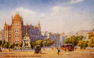 Hornby Road et la Fontaine Florale, Mumbai (Bombay) - Unbekannter Künstler