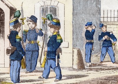 Chasseurs à pied. Gravure dans "Alphabet militaire enfantin". Imagerie de Pont-à-Mousson, vers 1890. 20 pages. Dim : 28,5x21 cm. - Unbekannt