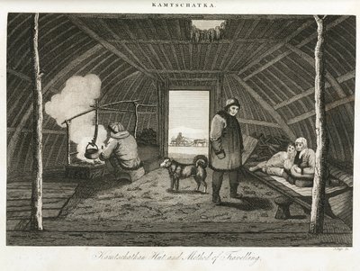 Hutte du Kamtchatka (péninsule extrême-orientale de la Russie) et traîneau de transport, vers 1810 - Unbekannt